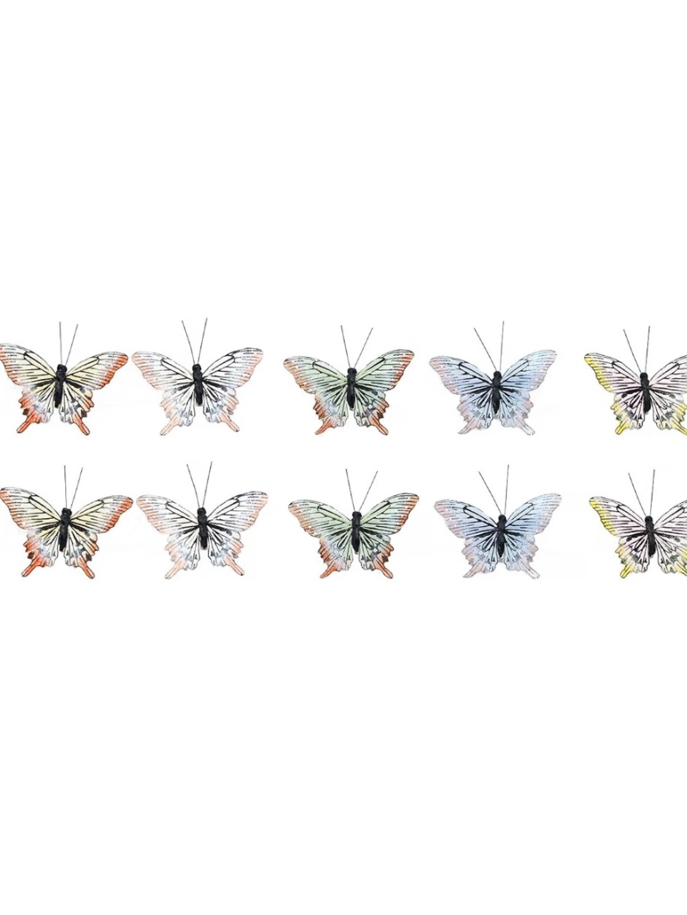 🦋 10 Real Feather 3D Butterfly Clips-Floral Bouquet 💐 Wedding 🤍 Home Décor 🏡 NWT